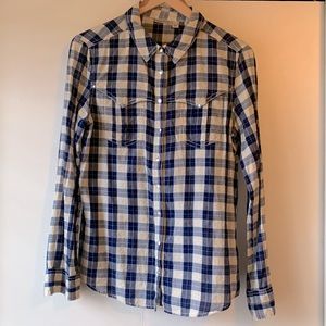 Holding Horses navy plaid button down shirt